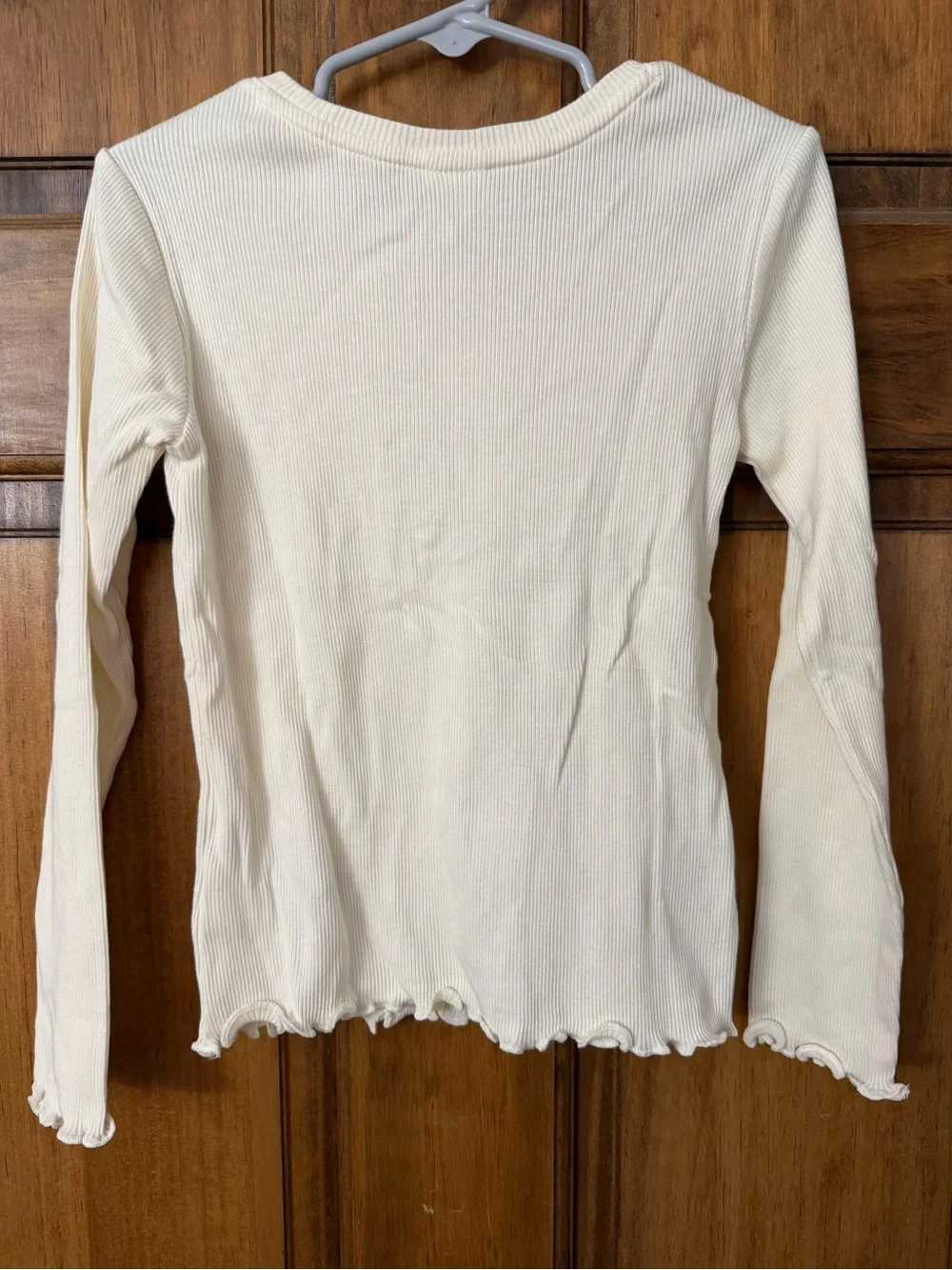 GAP Cream Ribbed Long Sleeve Top with Lettuce Hem